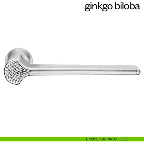 Maniglia per porta Ginkgo Biloba dnd handles con rosetta minimale Unico cromo satinato
