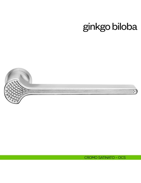 Maniglia per porta Ginkgo Biloba dnd handles con rosetta minimale Unico cromo satinato