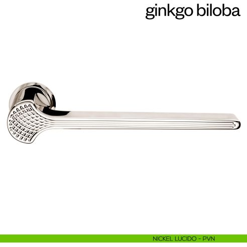 Maniglia per porta Ginkgo Biloba dnd handles con rosetta minimale Unico nickel lucido