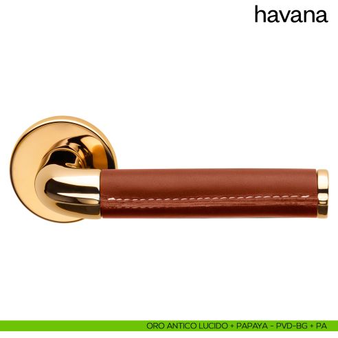 Maniglia per porta Havana dnd Handles oro antico lucido + papaya