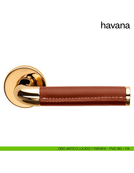 Maniglia per porta Havana dnd Handles oro antico lucido + papaya