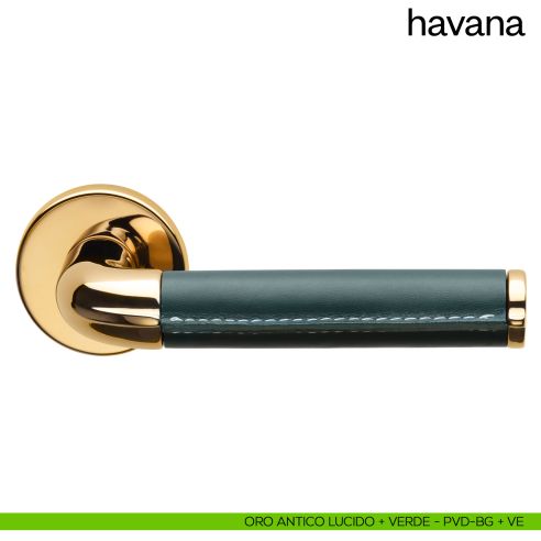 Maniglia per porta Havana dnd Handles oro antico lucido + verde