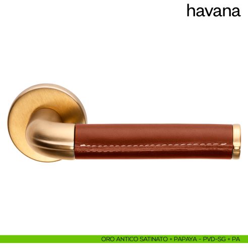 Maniglia per porta Havana dnd Handles oro antico satinato + papaya