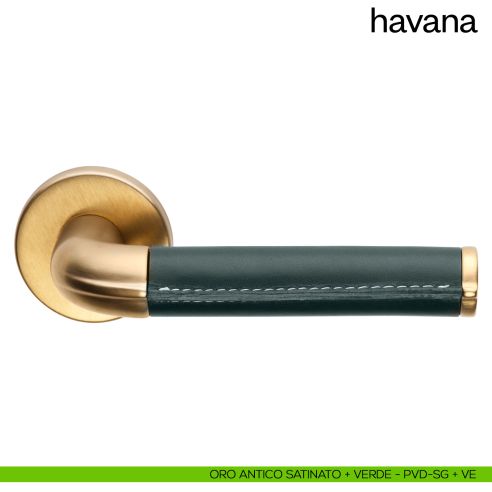 Maniglia per porta Havana dnd Handles oro antico satinato + verde
