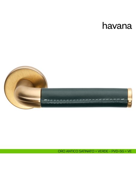 Maniglia per porta Havana dnd Handles oro antico satinato + verde