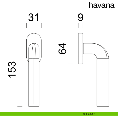 Maniglia per finestra martellina DK Havana dnd disegno