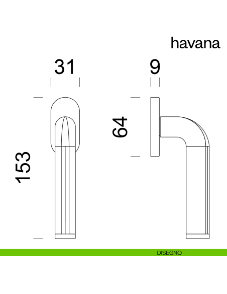 Maniglia per finestra martellina DK Havana dnd disegno