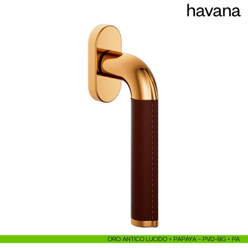 Maniglia per finestra martellina DK Havana dnd oro antico lucido + papaya