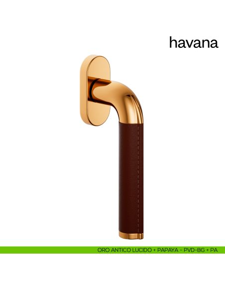 Maniglia per finestra martellina DK Havana dnd oro antico lucido + papaya