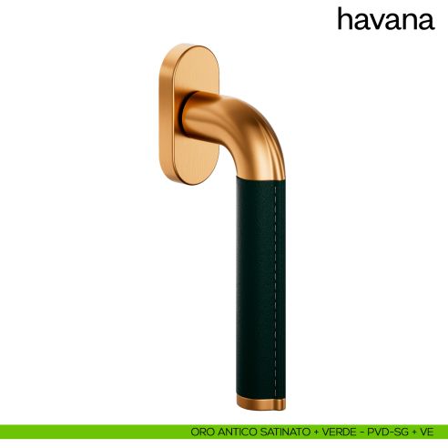 Maniglia per finestra martellina DK Havana dnd oro antico satinato + verde