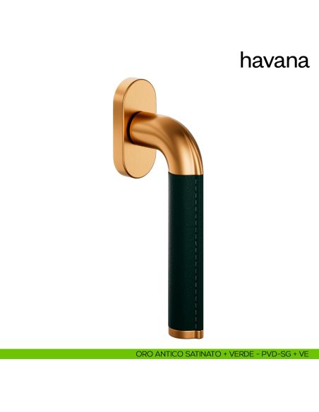 Maniglia per finestra martellina DK Havana dnd oro antico satinato + verde