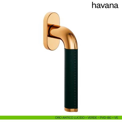 Maniglia per finestra martellina DK Havana dnd oro antico lucido + verde