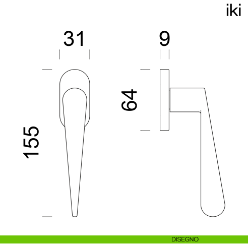 Maniglia per finestra martellina DK Iki dnd disegno