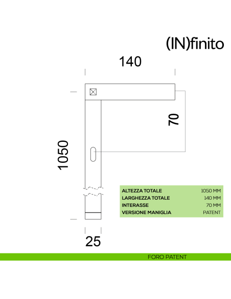 Maniglia per porta Infinito dnd handles placca lunga foro patent 70