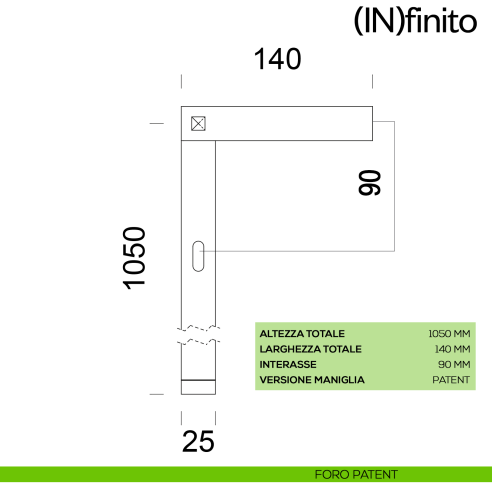 Maniglia per porta Infinito dnd handles placca lunga foro patent 90