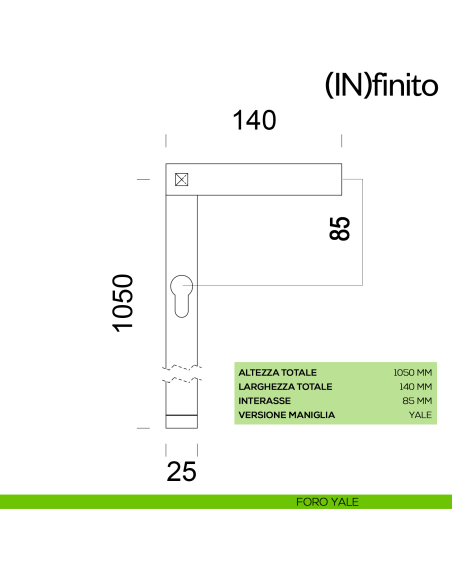 Maniglia per porta Infinito dnd handles placca lunga foro yale 85
