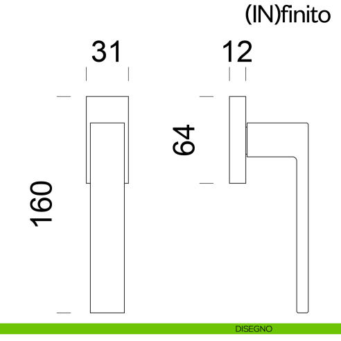 Maniglia per finestra martellina DK Infinito dnd Handles disegno