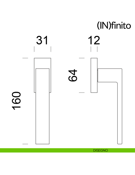 Maniglia per finestra martellina DK Infinito dnd Handles disegno
