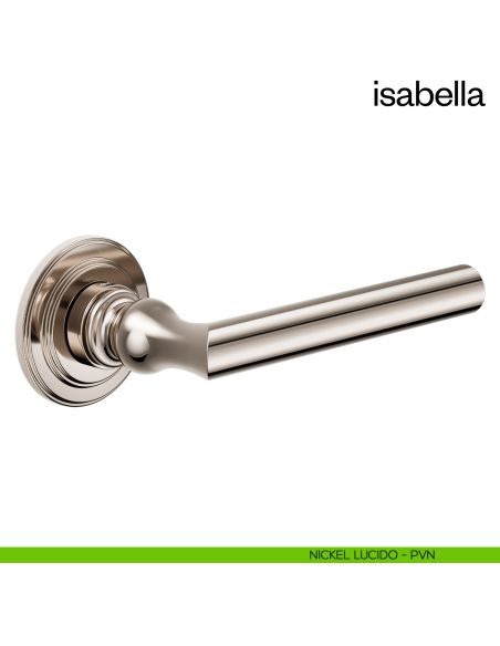 Maniglia per porta Isabella dnd Handles con rosetta artistica nickel lucido