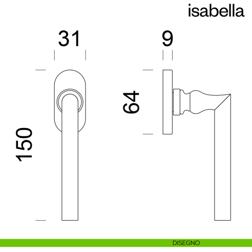 Maniglia per finestra martellina DK Isabella dnd disegno