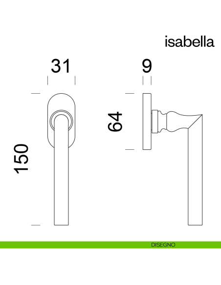 Maniglia per finestra martellina DK Isabella dnd disegno