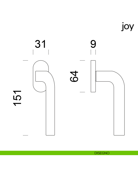 Maniglia per finestra martellina DK Joy dnd disegno