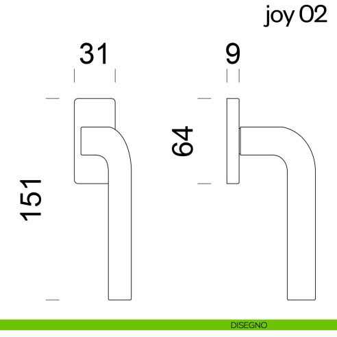 Maniglia per finestra martellina DK Joy 02 dnd disegno