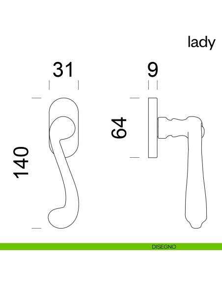 Maniglia per finestra martellina DK Lady dnd Handles disegno