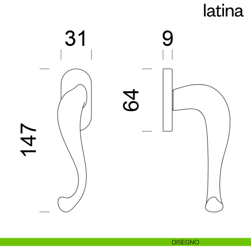 Maniglia per finestra martellina DK Latina dnd Handles disegno
