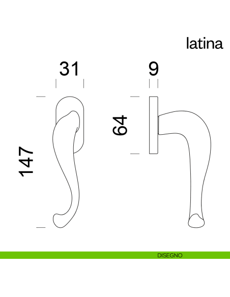 Maniglia per finestra martellina DK Latina dnd Handles disegno