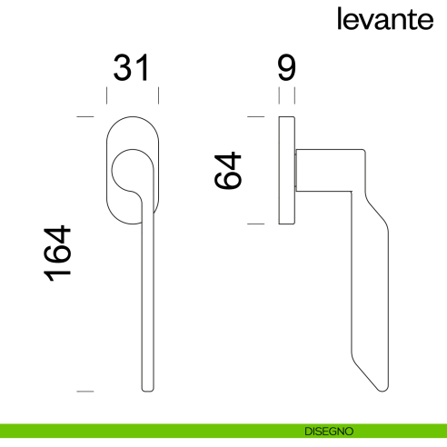 Maniglia per finestra martellina DK Levante dnd Handles disegno
