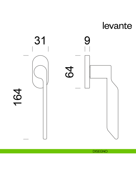 Maniglia per finestra martellina DK Levante dnd Handles disegno