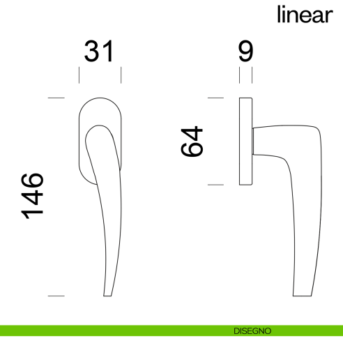 Maniglia per finestra martellina DK Linear dnd disegno