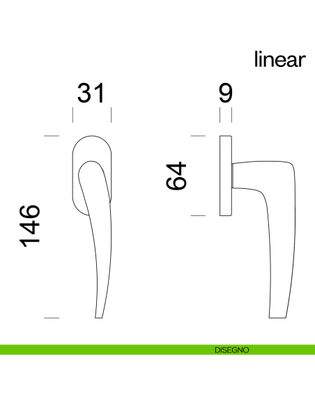 Maniglia per finestra martellina DK Linear dnd disegno