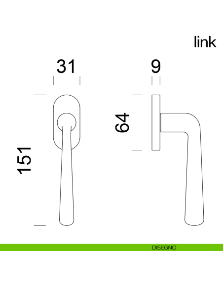 Maniglia per finestra martellina DK Link dnd Handles disegno