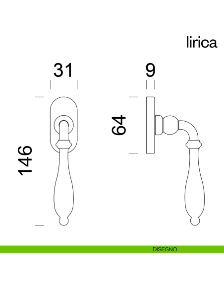Maniglia per finestra martellina DK Lirica dnd Handles disegno