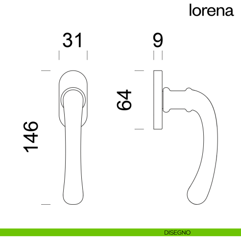 Maniglia per finestra martellina DK Lorena dnd Handles disegno
