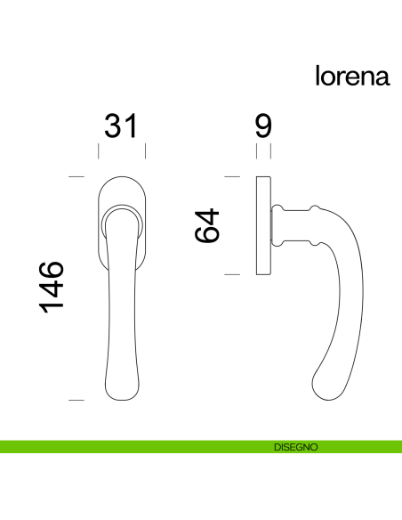 Maniglia per finestra martellina DK Lorena dnd Handles disegno