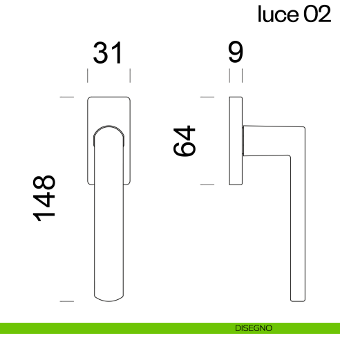 Maniglia per finestra martellina DK Luce 02 dnd disegno