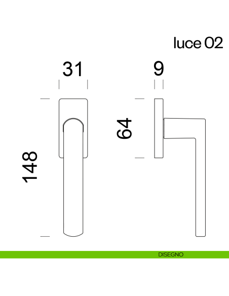 Maniglia per finestra martellina DK Luce 02 dnd disegno