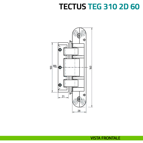 Cerniera per porta in vetro Simonswerk Tectus Glass TEG 310 2D 60 portata 60 kg - vista frontale