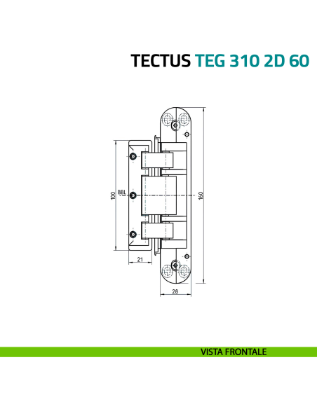 Cerniera per porta in vetro Simonswerk Tectus Glass TEG 310 2D 80 portata 80 kg - vista frontale