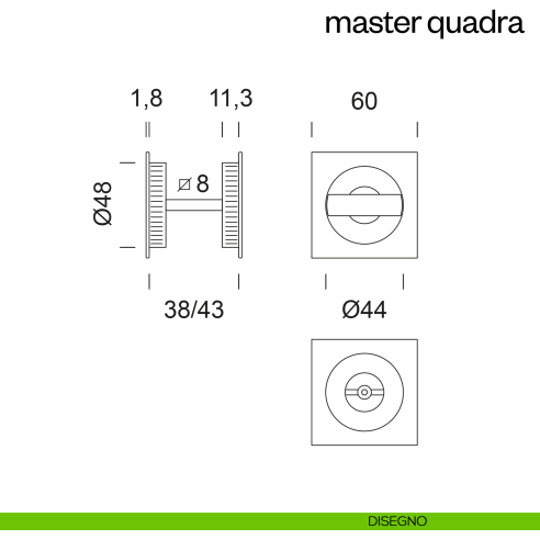 Maniglia incasso Master Quadra con nottolino dnd disegno