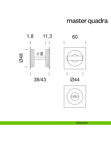 Maniglia incasso Master Quadra con nottolino dnd disegno