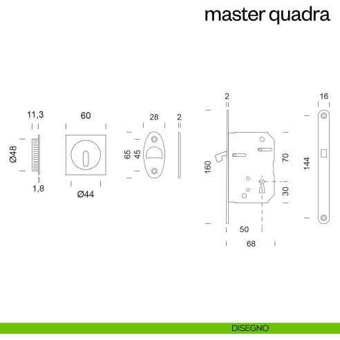 Maniglia incasso Master Quadra con foro chiave e serratura dnd disegno