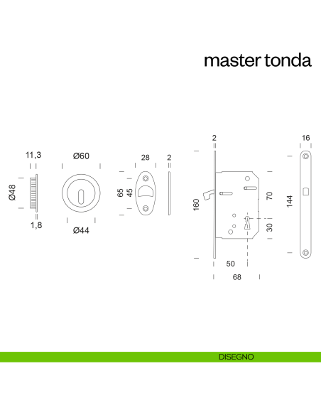 Maniglia incasso Master Tonda con foro chiave e serratura dnd disegno