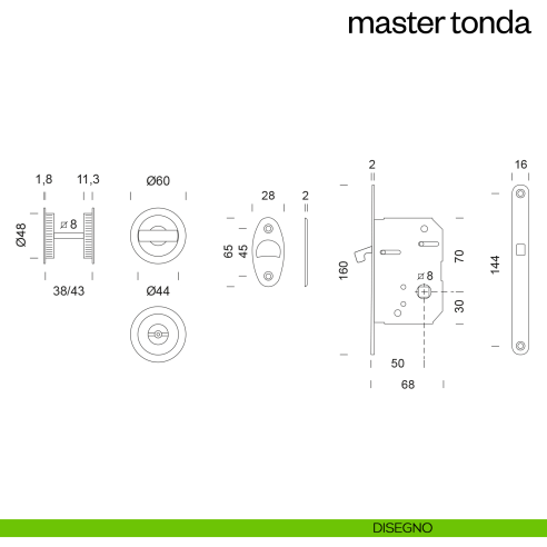 Maniglia incasso Master Tonda con nottolino e serratura dnd disegno