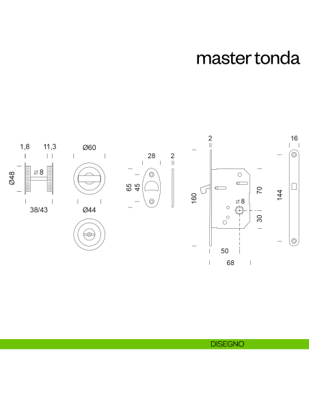 Maniglia incasso Master Tonda con nottolino e serratura dnd disegno