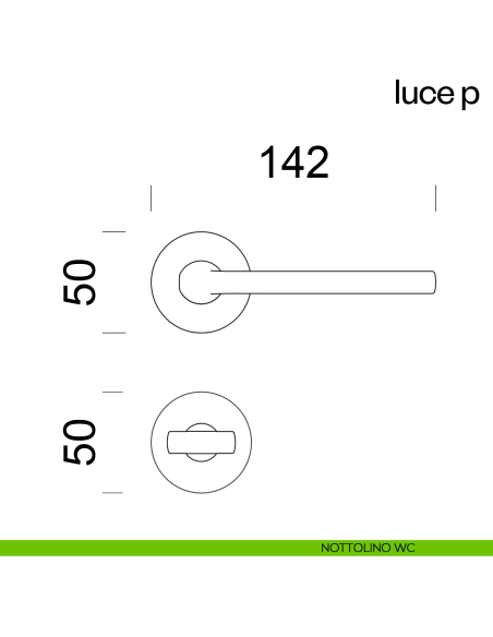 Maniglia per porta Luce P dnd handles con rosetta tonda nottolino wc