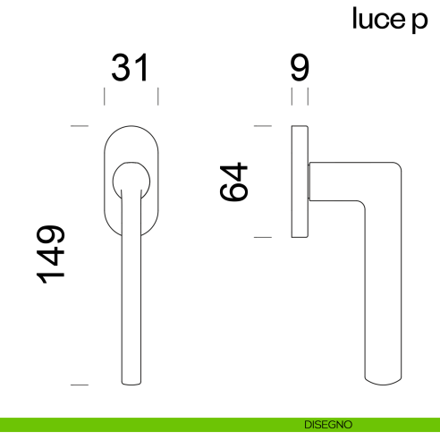 Maniglia per finestra martellina DK Luce P dnd disegno